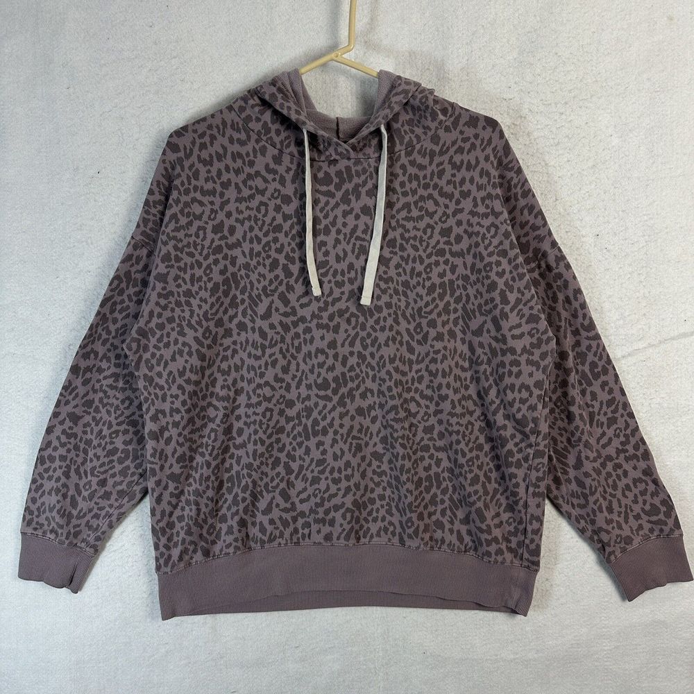Buffalo David Bitton Womens Large Iris Leopard Super Soft Hoodie Pullover Purple
